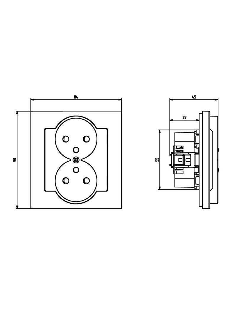SONATA Gniazdo podwójne z uziemieniem z przesłonami torów prądowych, kompletne z ramką - kolor ecru
