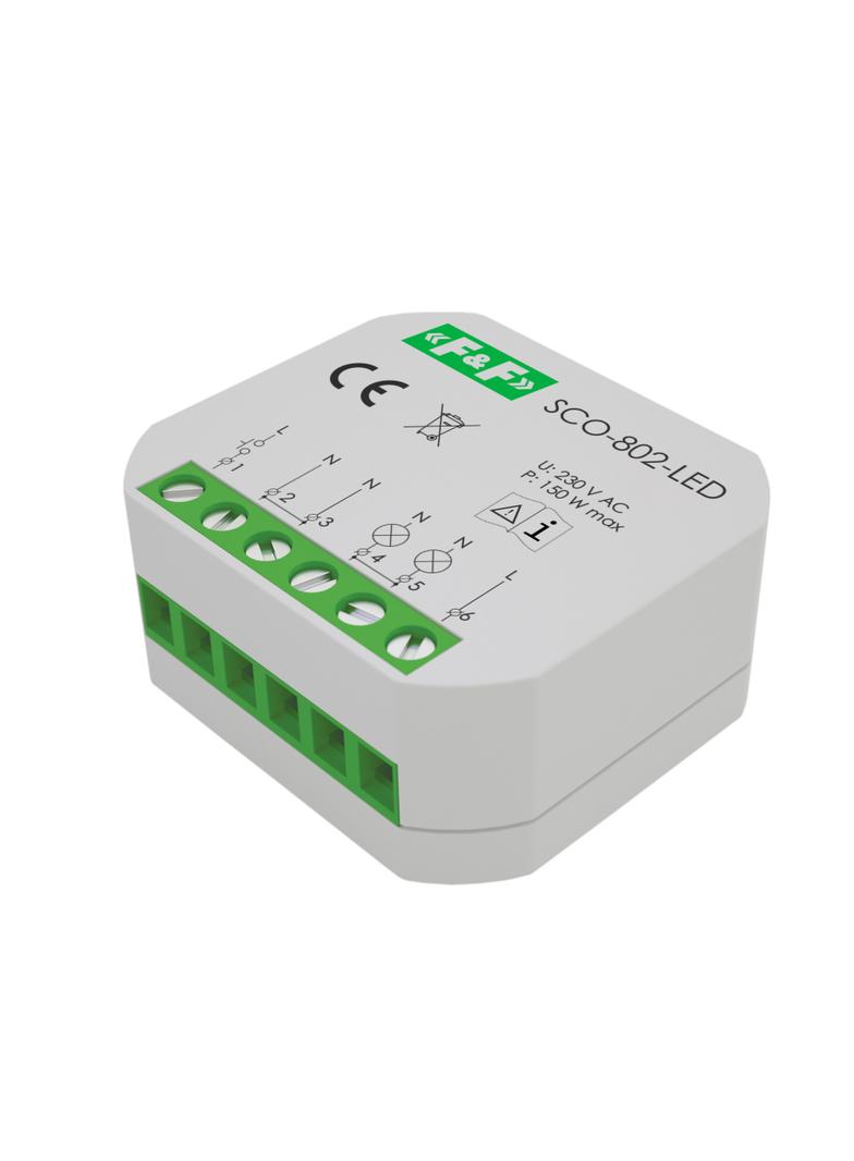Ściemniacz oświetlenia do źródeł światła LED z pamięcią ustawień natężenia oświetlenia z funkcją Softstart. SCO-802-LED F&F