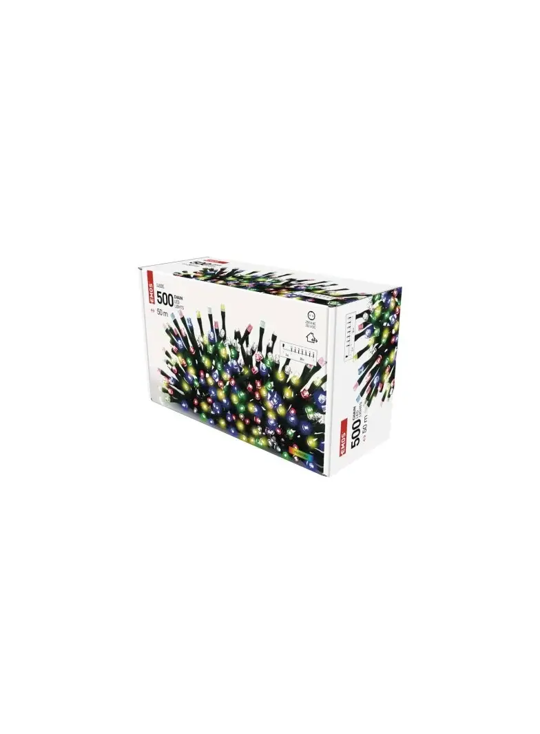 Lampki choinkowe Classic 500 LED 50m multikolor, ziel. przewód, IP44, timer