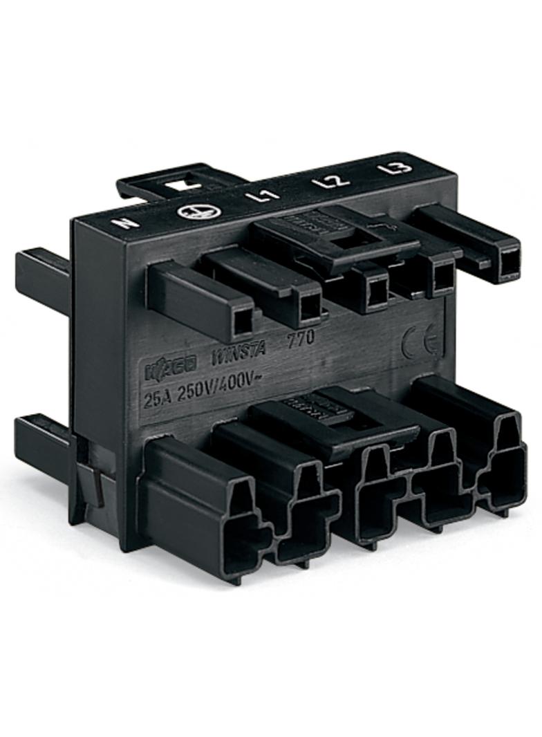 WINSTA rozgałęźnik 5-torowy 1 x wtyk / 3 x gniazdo czarny