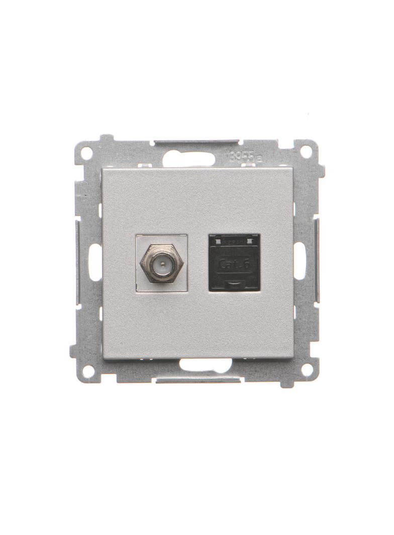 Simon 55 Gniazdo antenowe typu /F/ + RJ45 kat.6 Aluminium mat TASFRJ45.01/143 KONTAKT