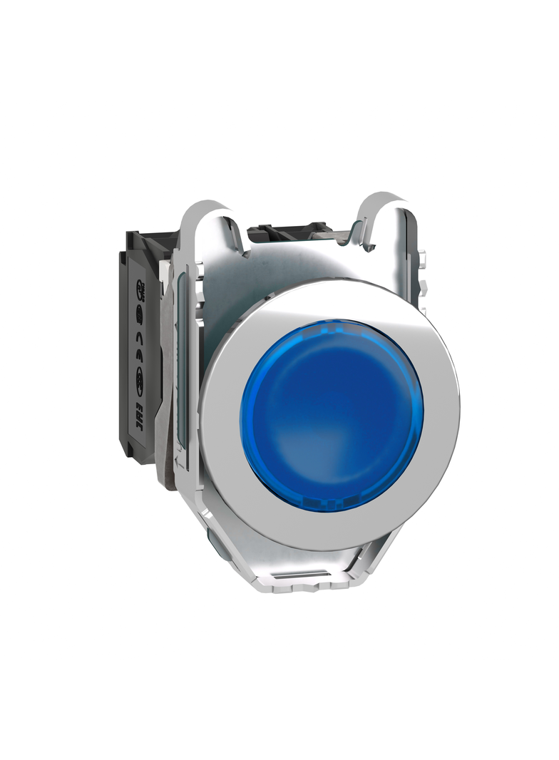Harmony XB4 Przycisk podświetlany zlicowany metal niebieski fi30 zintegrowana dioda LED 24V AC/DC 1 N XB4FW36B5 Schneider