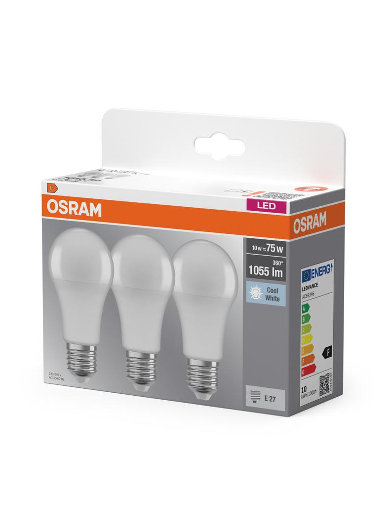 Żarówka LED x3 A60 E27 10W = 75W 1055lm 4000K Neutralna 150° BASE Osram