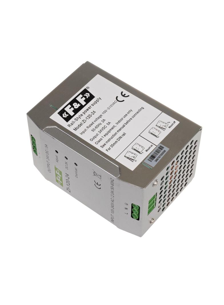 Zasilacz impulsowy przemysłowy nap. wej. 90-264V AC/120-370V DC P=120W nap. Wyj. 24V DC ZI-120-24V F&F