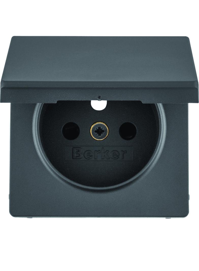 BERKER Q.x Płytka czołowa z przysłonami styków do gniazda z uziemieniem z pokrywą antracyt 396543608