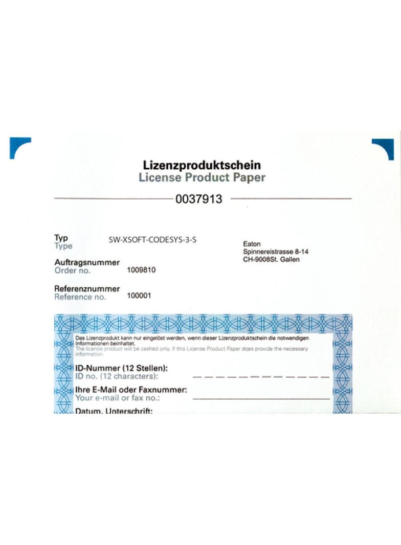 SW-XSOFT-CODESYS-3-S Jednostanowiskowa lic. na oprogr. narzędziowe CoDeSys-3 171886 EATON