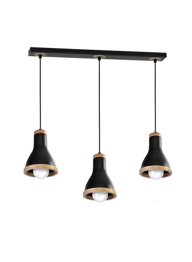MILAGRO Lampa wisząca HOLLY BLACK / WOOD 3xE27 60W