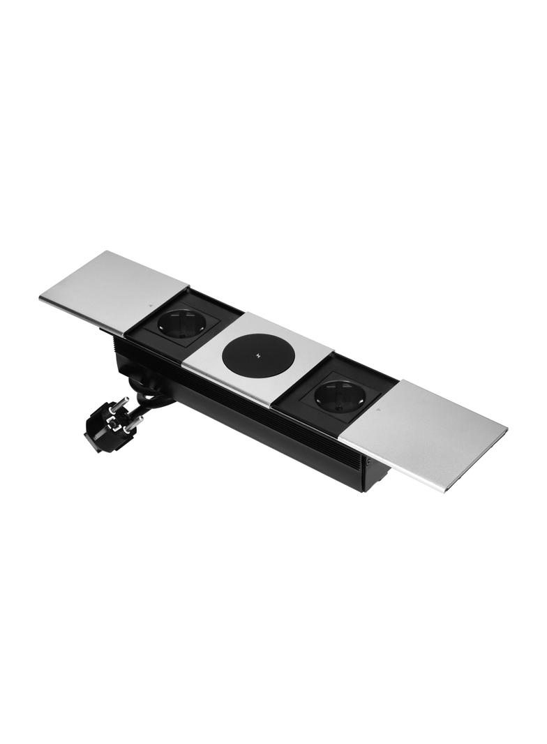 Gniazdo meblowe z przesuwną klapką i przewodem 1,8m, 2x2P+Z (Schuko), ładowarka bezprzewodowa 15W, s OR-GM-9044(GS)/G ORNO