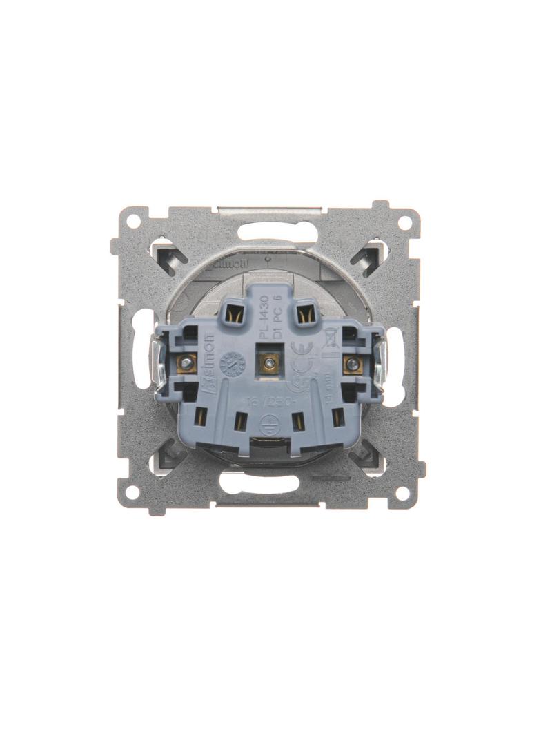 Simon 54 Gniazdo IP44 bez uszczelki 16A z. śrub. klapka transp. srebrny mat *Wymagana uszczelka ramk