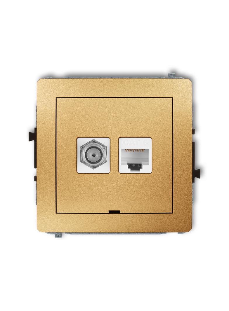 DECO Mechanizm gniazda antenowego poj. typu F (SAT) + gniazda komp. poj. 1xRJ45, kat. 6, 8-stykowy,