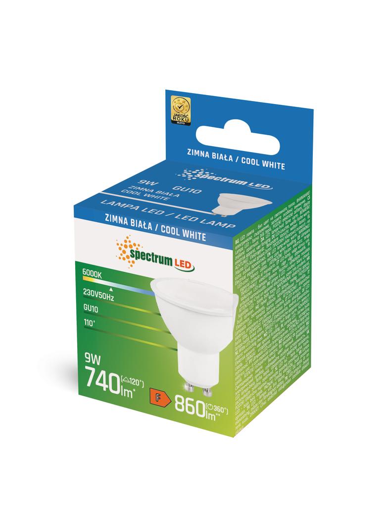 LED GU10 230V 9W SMD CW z MLECZNĄ SZYBKĄ biała SPECTRUM