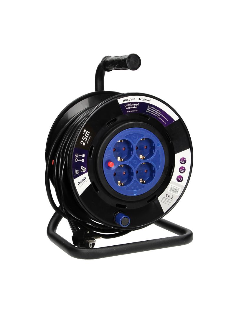 Przedłużacz bębnowy 4 gniazda (schuko) kabel PVC H05VV-F 3x1,5mm2 długość - 25m STAŁE GNIAZ OR-AE-13