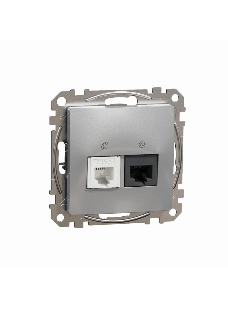 Sedna Design & Elements Gniazdo komputerowe-telefoniczne kat. 5e UTP srebrne aluminium SDD113458 Schneider