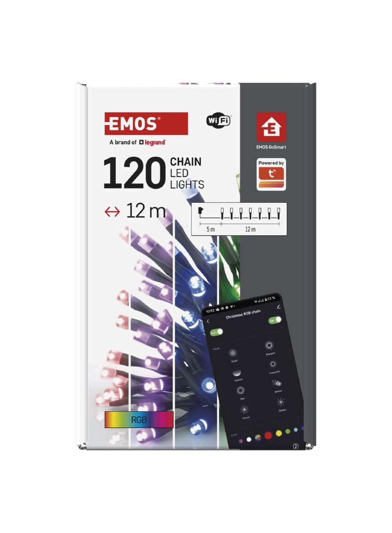GoSmart lampki choinkowe 120LED 12m RGB czarny przewód 64 programów IP44 Wi-Fi D4ZR02 EMOS