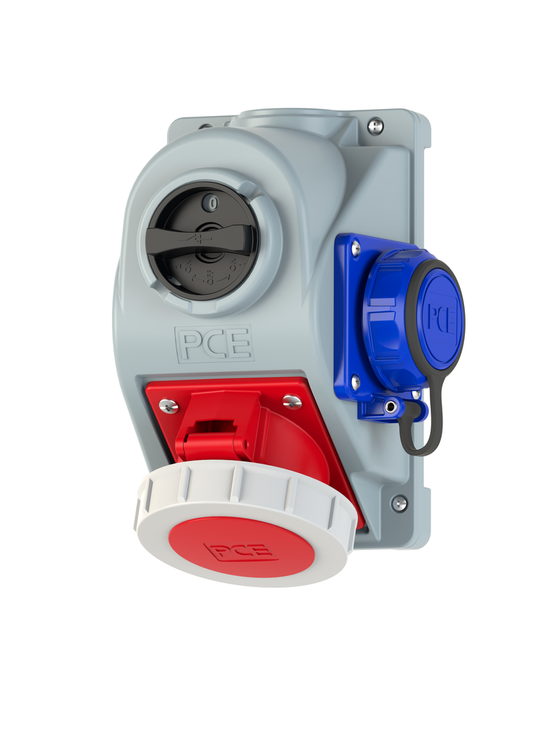 GNIAZDO Z WYŁĄCZNIKIEM " COMBO-POL" 32A 400V 3P+Z+N, gniazdo 230V, wył. 0-1 IP67