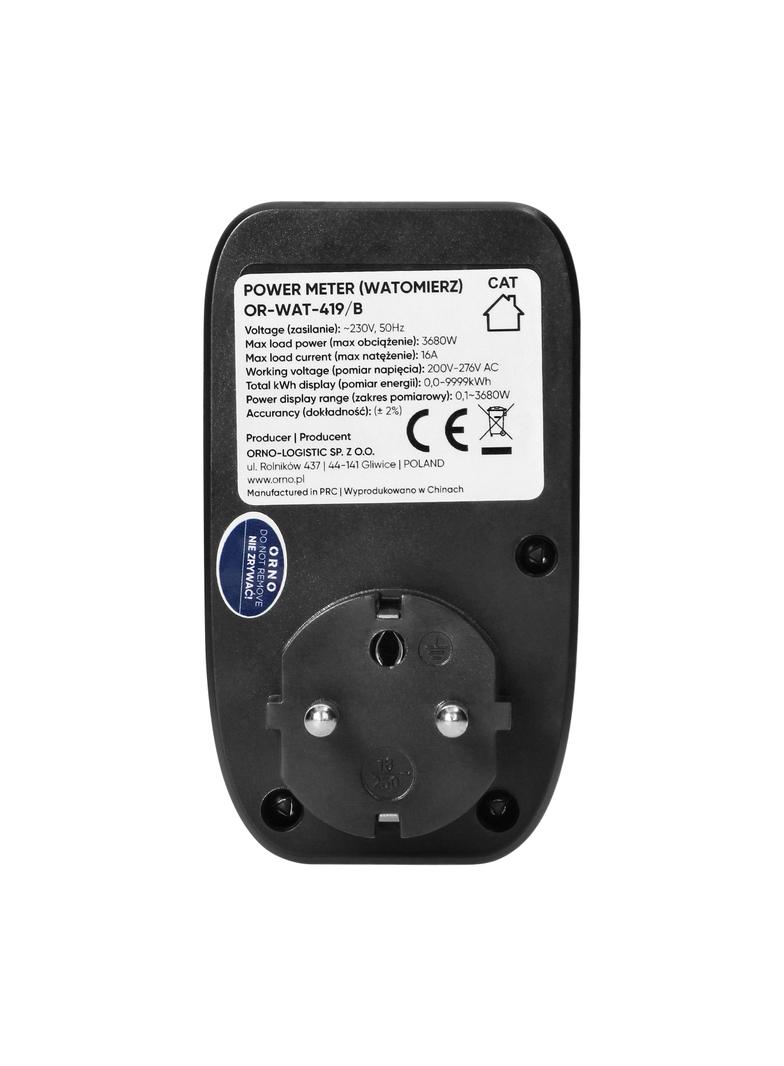 Watomierz kalkulator energii z wyświetlaczem LCD czarny ORNO