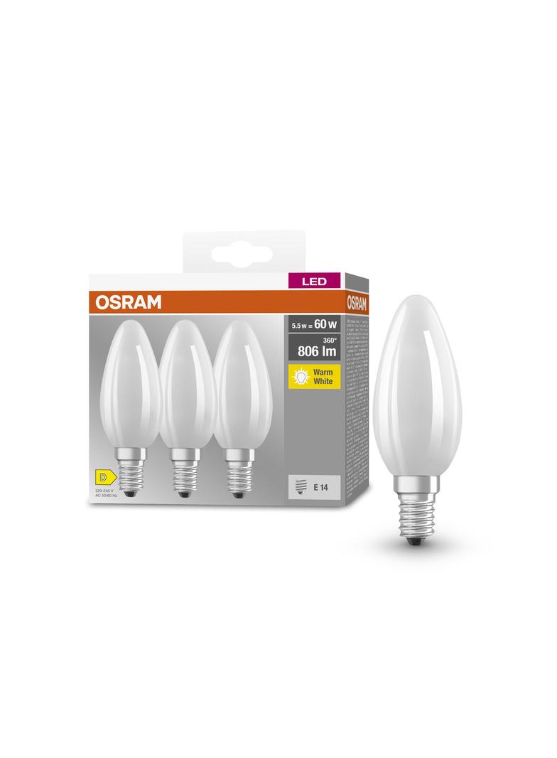 Żarówka LED x3 B35 Świeczka E14 5.5W = 60W 806lm 2700K Ciepła 300° BASE Osram