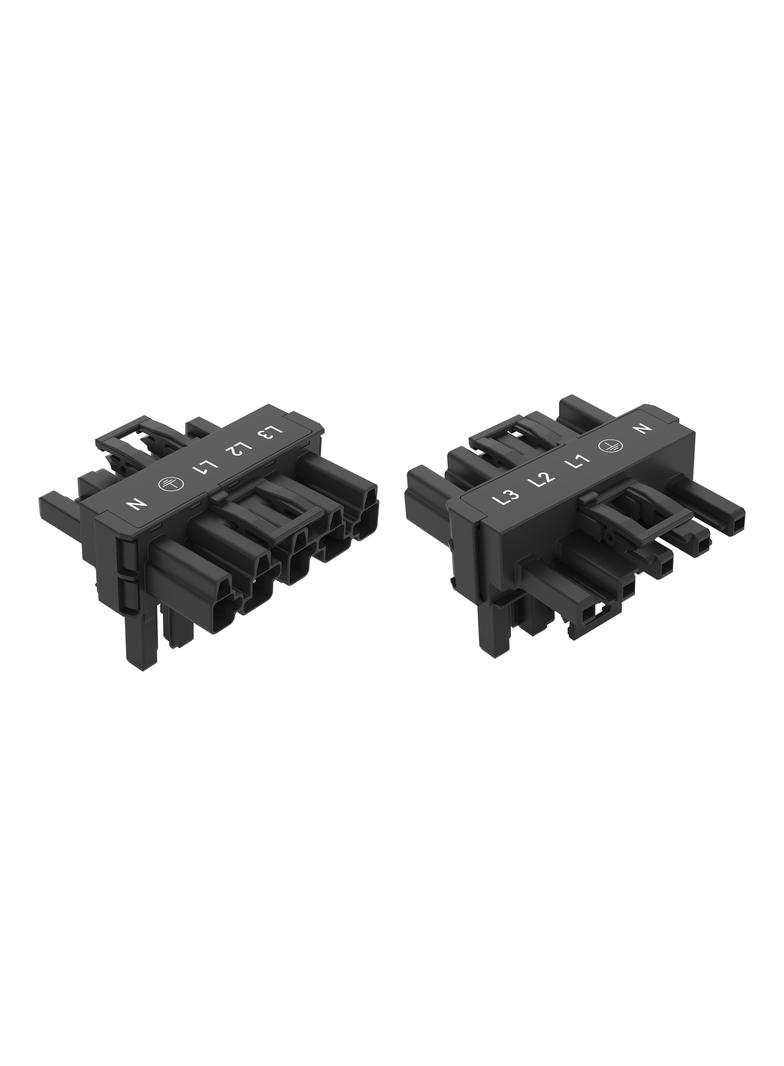 WINSTA rozgałęźnik typu T 5-torowy 1 x wtyk / 2 x gniazdo czarny