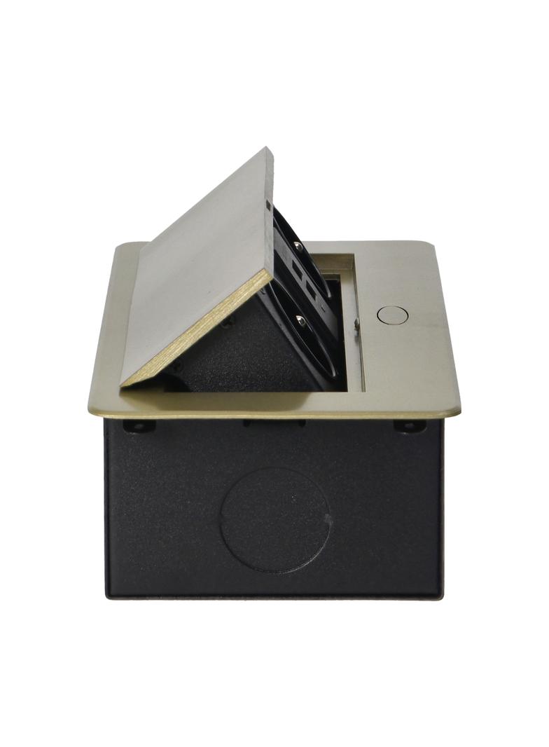 Gniazdo meblowe wpuszczane w blat z płaskim frezowanym rantem i ładowarką USB 2x2P+Z 2xUSB mosiąd OR