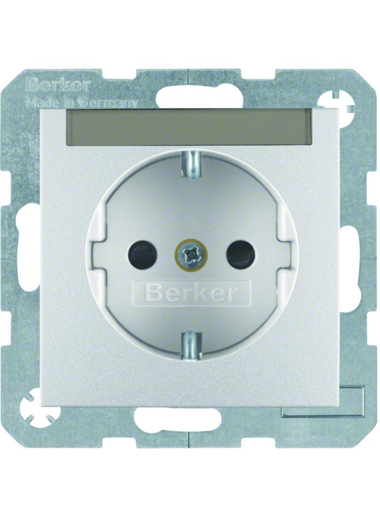 BERKER B.x Gniazdo SCHUKO z polem opisowym z przysłonami styków aluminium mat 47491404 HAGER