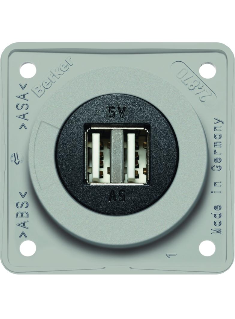 Integro Gniazdo USB ładowania podwójne, 12V, 3A; szary połysk, mechanizm czarny