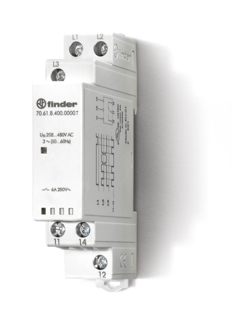 Przekaźnik zaniku i rotacji faz trójfazowy 1 P; 6A; 208…480V AC; wykonanie trakcyjne