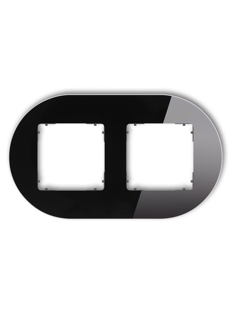 ICON Ramka uniwersalna podwójna okrągła - efekt szkła (ramka: czarna; spód: grafitowy mat) czarny