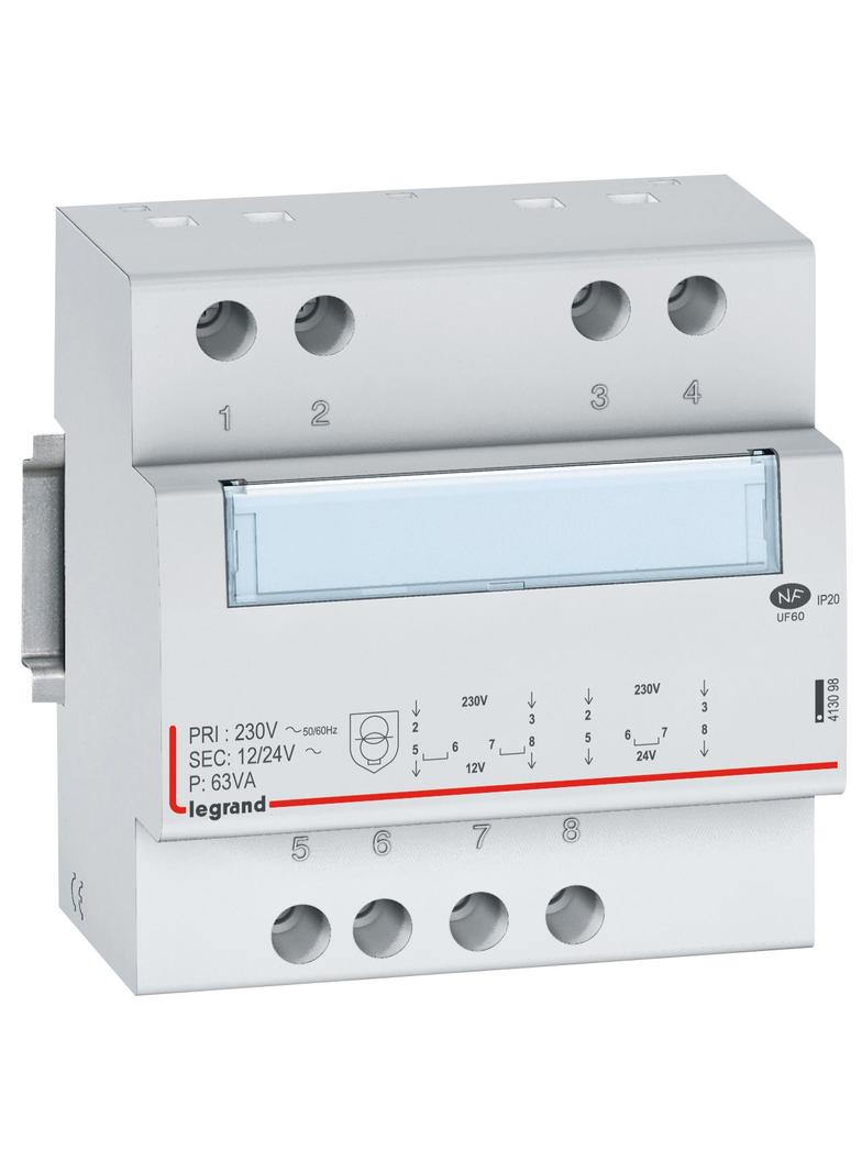 MODUŁOWY TRANSFORMATOR BEZPIECZEŃSTWA TR363 12/24 63VA, Legrand
