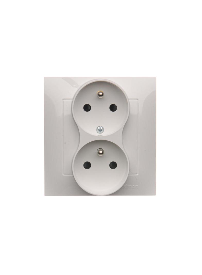 Simon 54 Gniazdo z/u podwójne z f. niezm. faz z przesłonami 16A z. śrub. monoblok biały