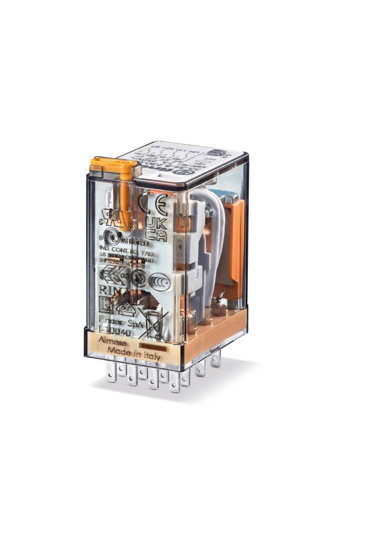 Miniaturowy przekaźnik przemysłowy 4 P; 7A; 230V AC; przycisk test. + mech. wskaźnik zadziałania, 55