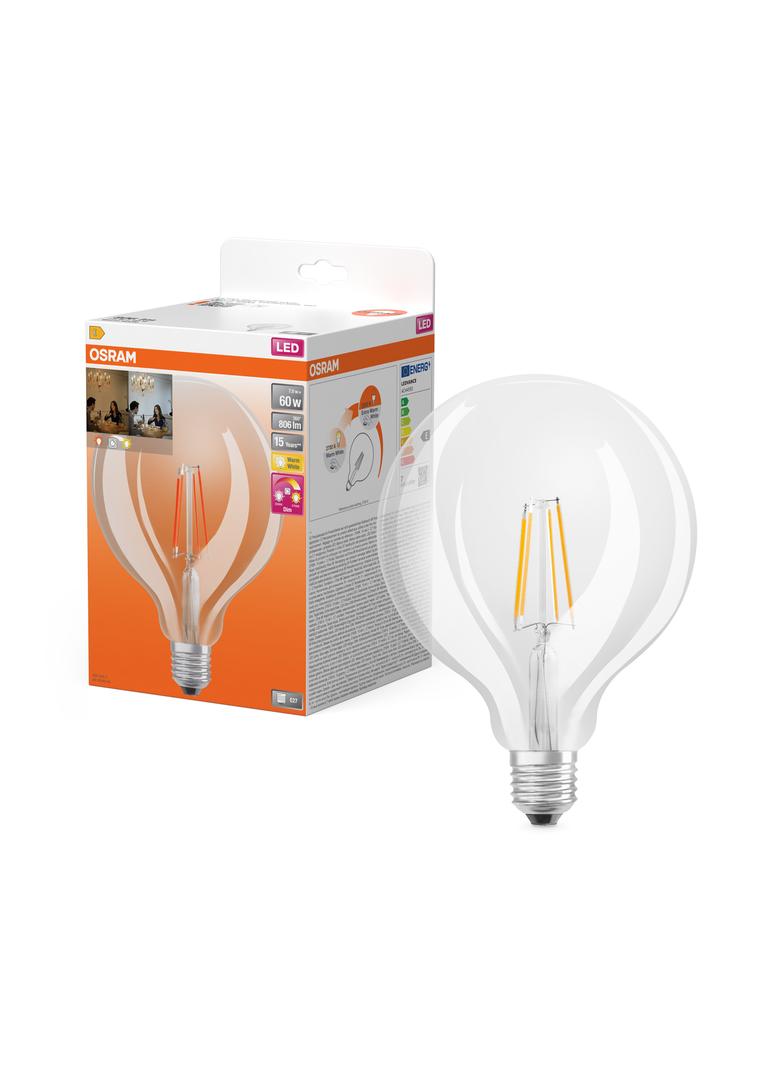 Lampa LED STAR+ GLOWdim GLOBE125 CL 60 FILAMENT 6,5W 827 E27