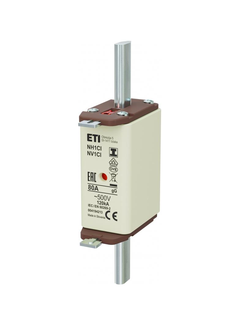 Wkładka topikowa NH zwłoczna KOMBI Zaczepy izolowane NH1C/I gG 80A 500V 004194213 ETI