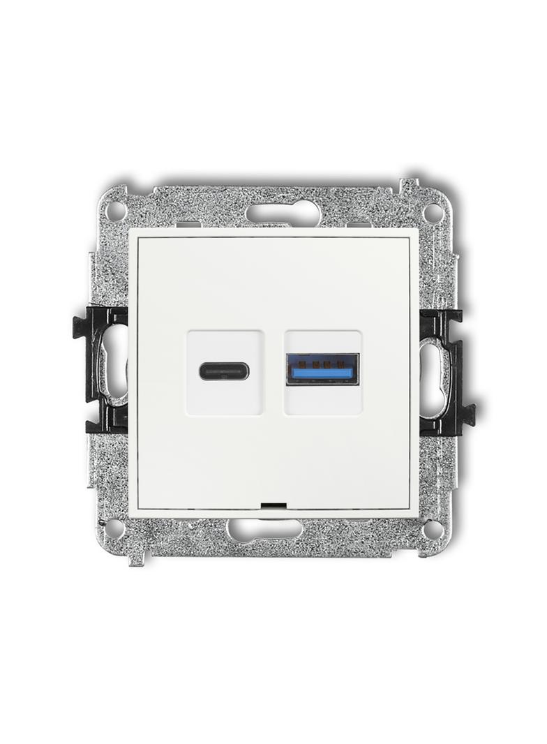 ICON Ładowarka USB podwójna USB C + USB A, 20W max., bez pola opisowego biały mat 25ICUSBBO-8 KARLIK