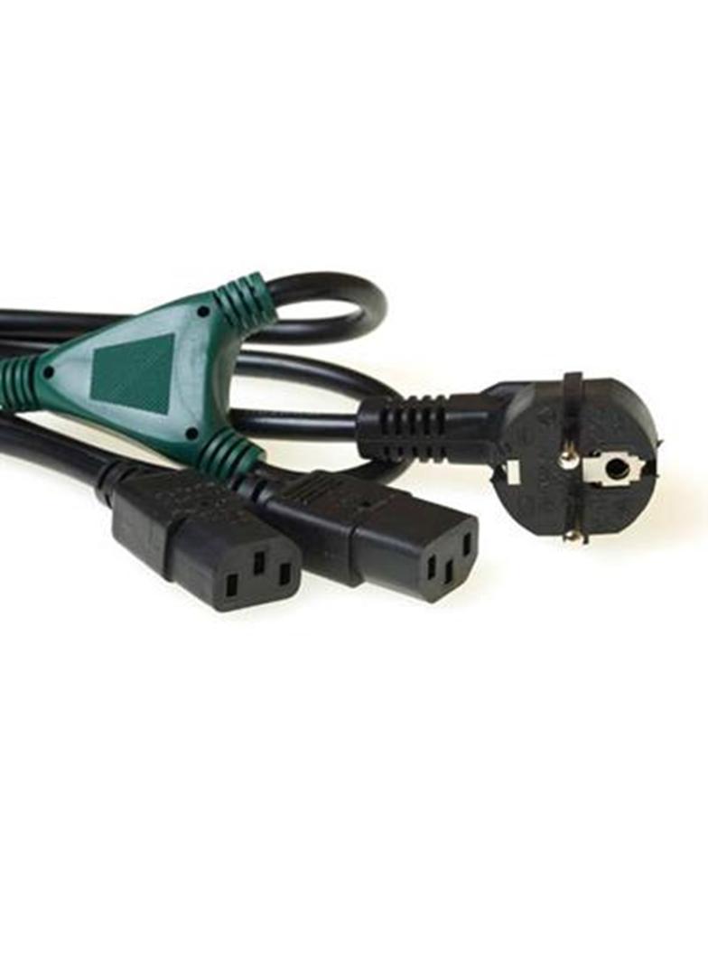 Kabel zasilający split CEE7/7 - 2xC13 czarny 1m