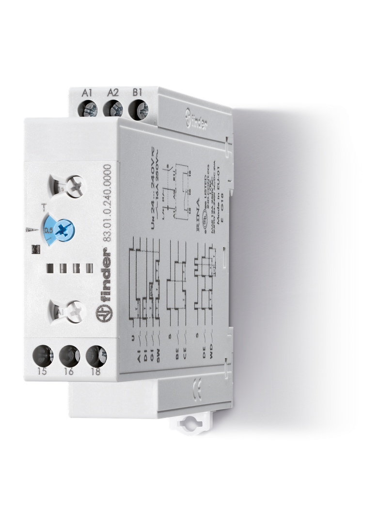 Przekaźnik czasowy modułowy serii 83: 1P 16A 24…240V AC/DC 83.01.0.240.0000 /5szt./ FINDER