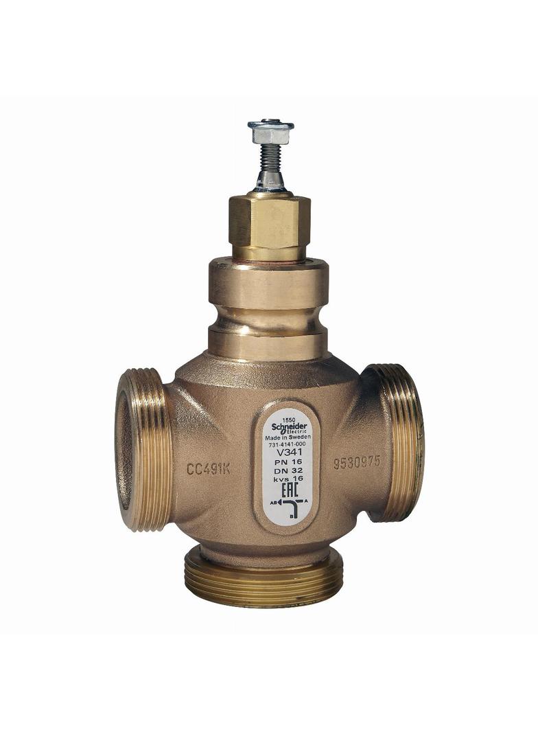 V341, zawór regulacyjny, 3-drogowy, DN32, kvs 16, przyłącze 2, gwint zewnętrzny, medium -20…150°C, P