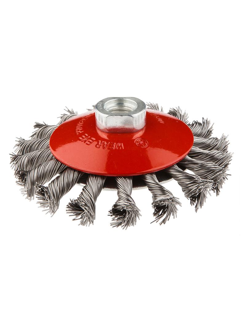Szczotka druciana tarczowa odgięta 100 mm x M14, INOX