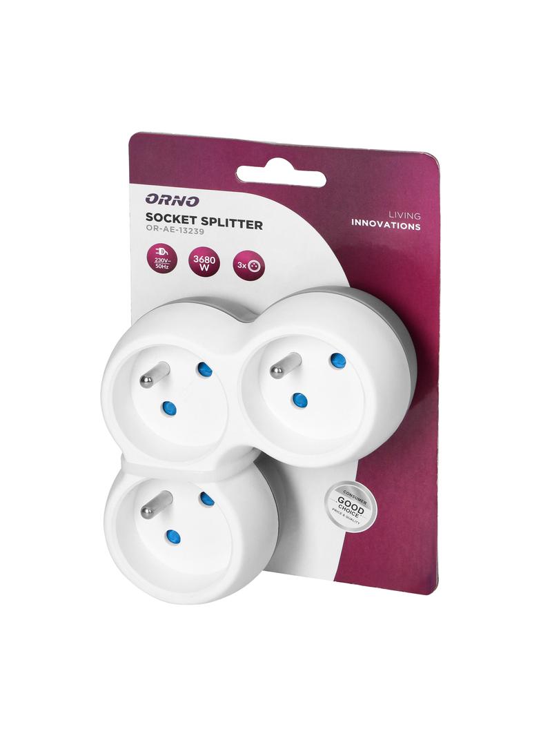Rozgałęźnik 3x2P+Z, biało-szary OR-AE-13239 ORNO