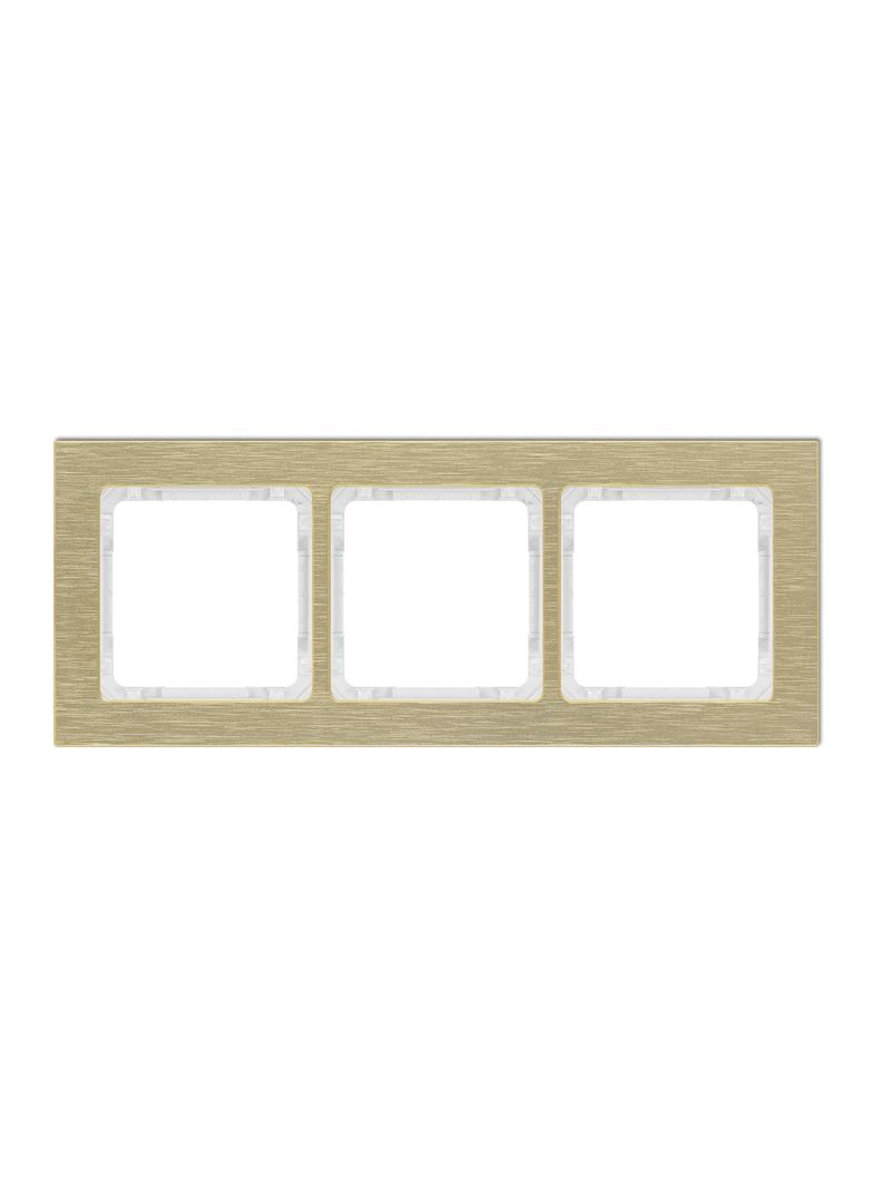 DECO Ramka uniwersalna potrójna - aluminium szczotkowane (ramka: kolor mosiężny; spód: biały) mosięż