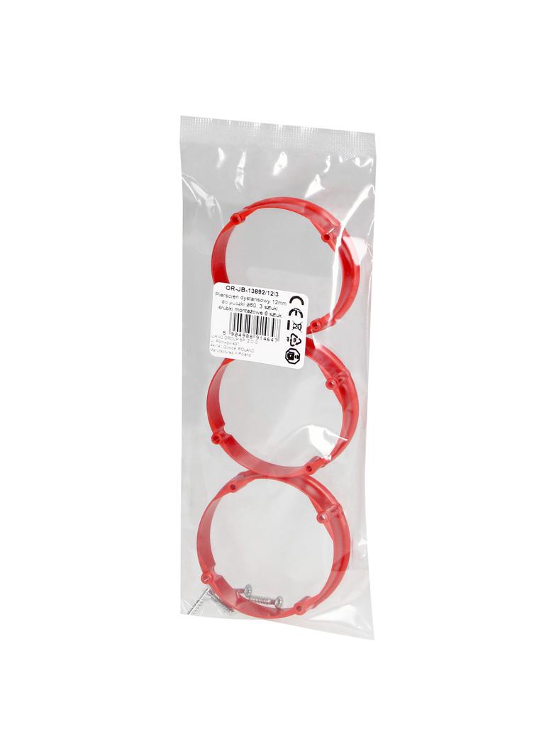 Pierścień dystansowy 12 mm do puszki Ř60, 3 sztuki, śrubki montażowe 6 sztuk