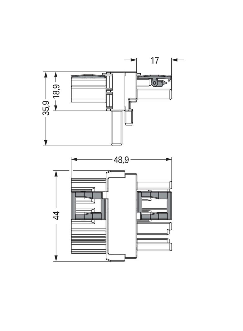 WINSTA rozgałęźnik typu T 4-torowy 1 x wtyk / 2 x gniazdo czarny
