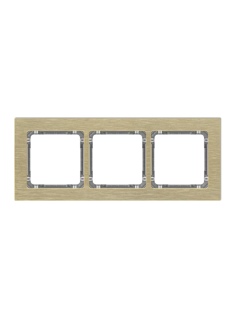 DECO Ramka uniwersalna potrójna - aluminium szczotkowane (ramka: kolor mosiężny; spód: grafitowy) mo