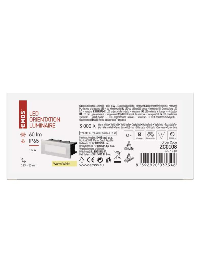 Orientacyjna oprawa LED, do wbudowania,prostokąt 1,5W WWIP65 ZC0108 EMOS