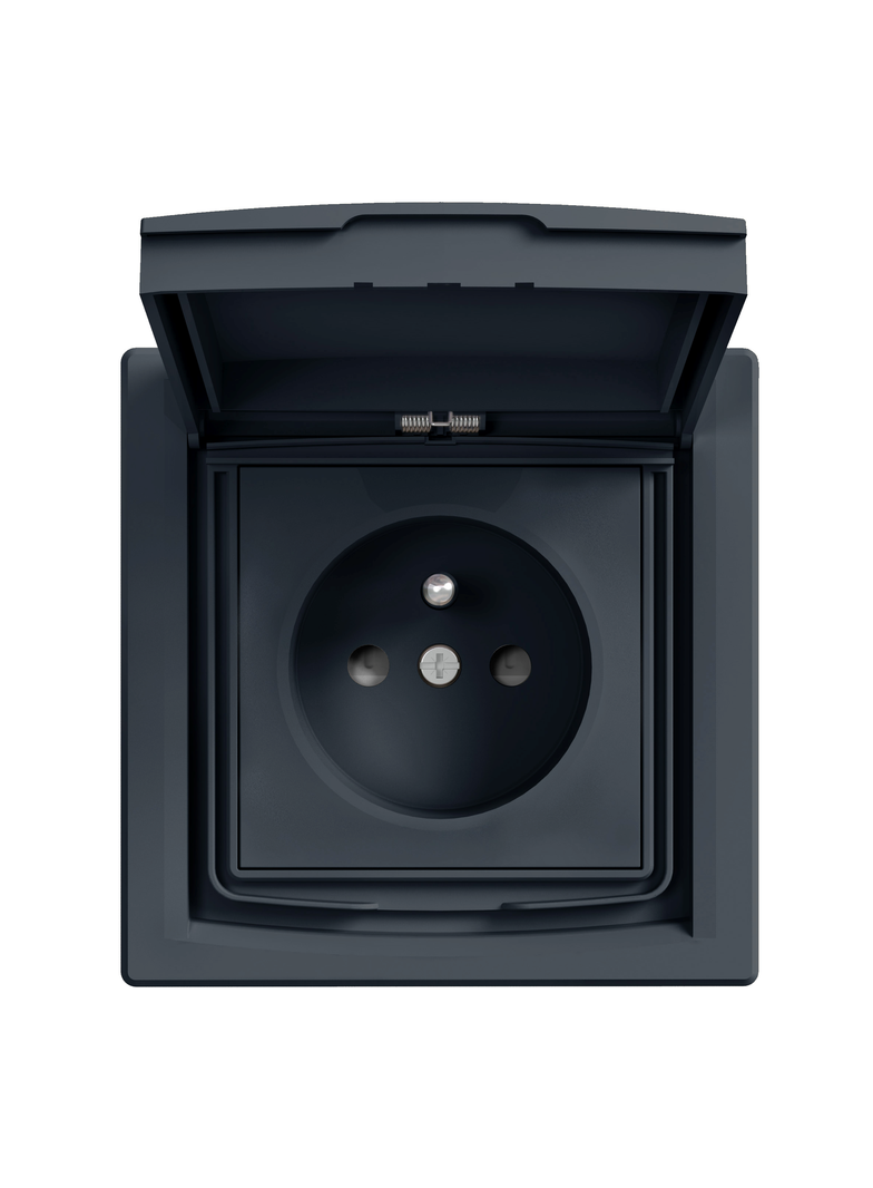 Asfora, gniazdo 2P+PE, z przesłonami, 1-krotne, IP44, z ramką, antracyt