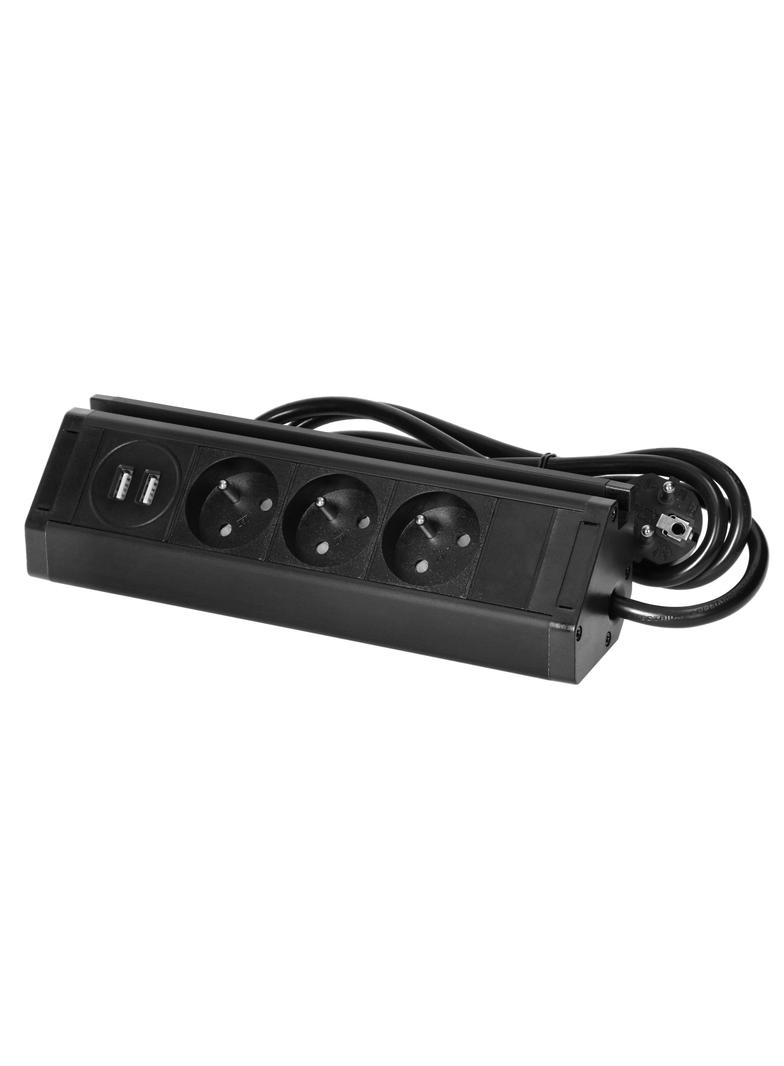 Gniazdo meblowe z uchwytem na telefon ładowarką USB i przewodem 1,5m 3x2P+Z 2xUSB (typ A 2,4A) FS-15