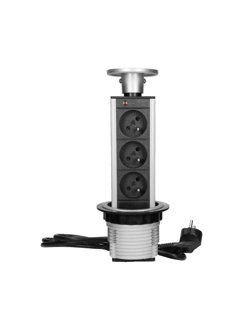 Gniazdo meblowe O8cm wysuwane z blatu, z przewodem 1,8m, 3x2P+Z