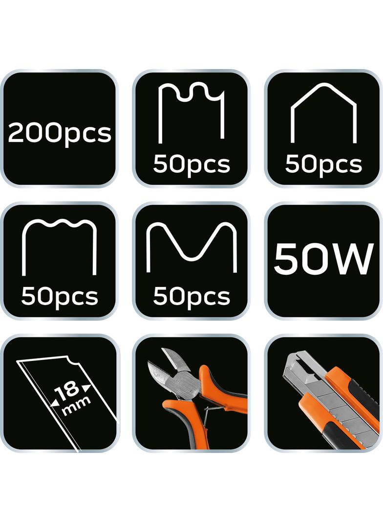 Lutownica do plastiku 50W zestaw + 200 szt zszywek