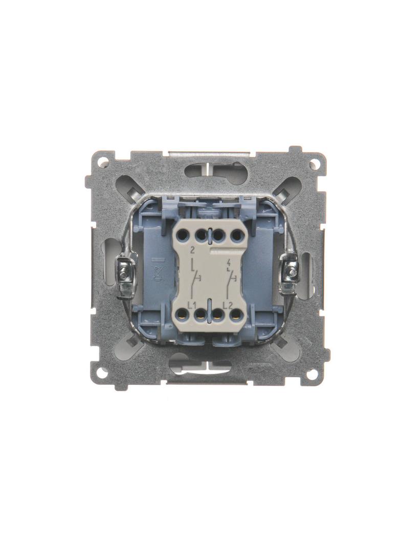 Simon Basic Przycisk podwójny zwierny dwuobwodowy: 2 wejścia 2 wyjścia 16A szybkozłączka srebrny mat