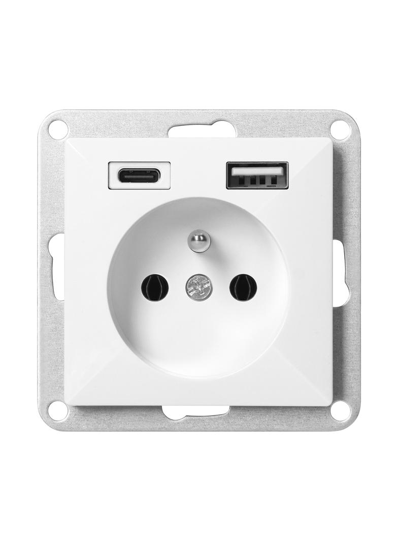 Gniazdo pojedyncze podtynkowe 2P+Z z ładowarką USB A+C Pearl, 16A, 250V, PT-16P/USB, biały OR-OE-7705/USBAC/W ORNO
