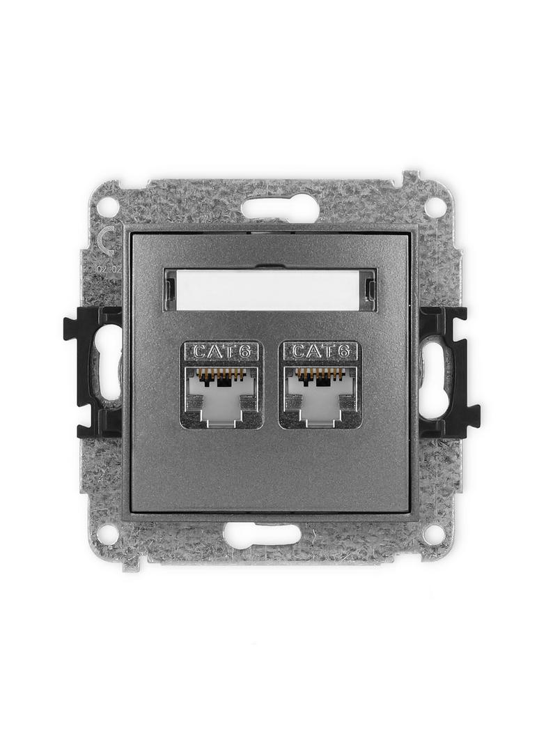 ICON Mechanizm gniazda komputerowego podwójnego 2xRJ45, kat. 6, ekranowany, 8-stykowy grafitowy